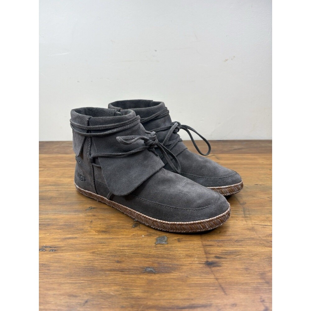 UGG Reid Slate Gray Suede Moccasin Ankle Boots Womens Size 8.5 Boho 1019129